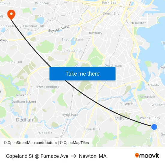 Copeland St @ Furnace Ave to Newton, MA map
