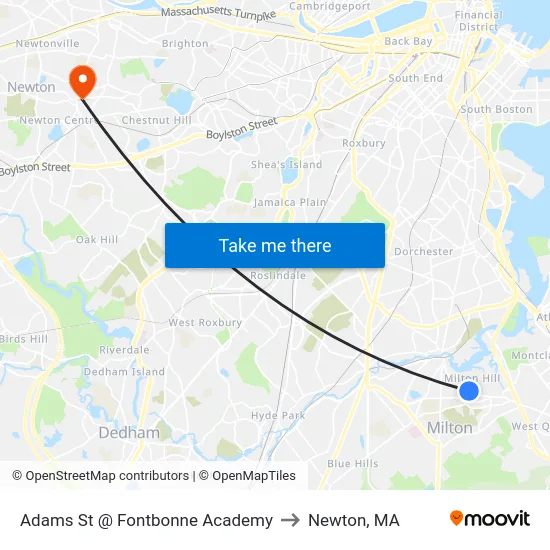 Adams St @ Fontbonne Academy to Newton, MA map