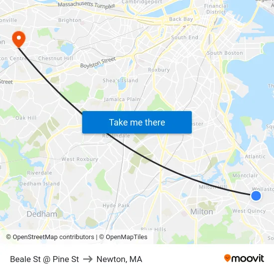 Beale St @ Pine St to Newton, MA map