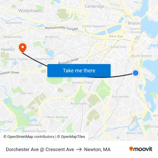 Dorchester Ave @ Crescent Ave to Newton, MA map