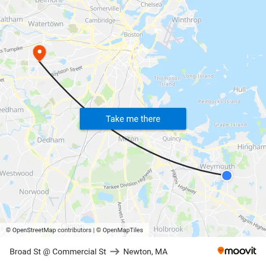 Broad St @ Commercial St to Newton, MA map