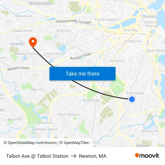Talbot Ave @ Talbot Station to Newton, MA map