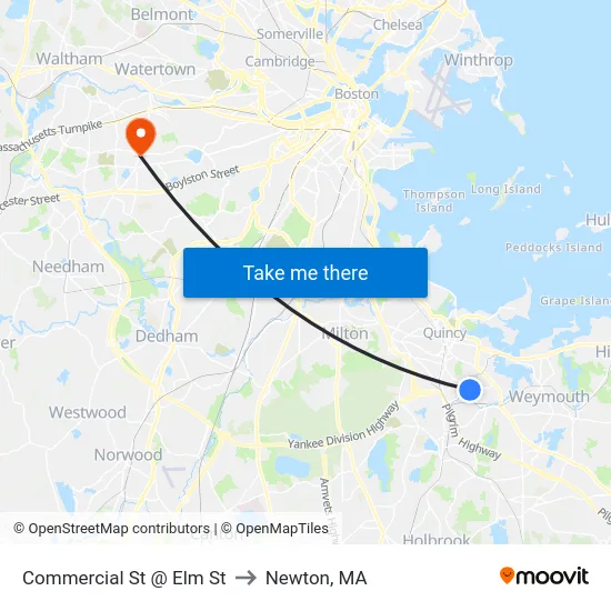 Commercial St @ Elm St to Newton, MA map