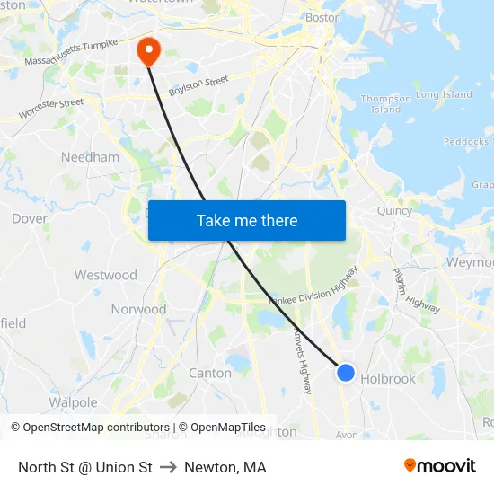 North St @ Union St to Newton, MA map