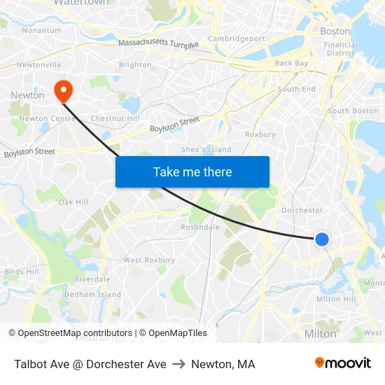 Talbot Ave @ Dorchester Ave to Newton, MA map