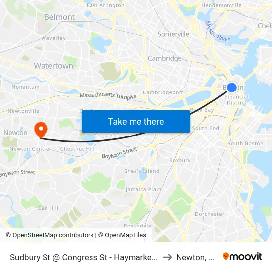 Sudbury St @ Congress St - Haymarket Sta to Newton, MA map
