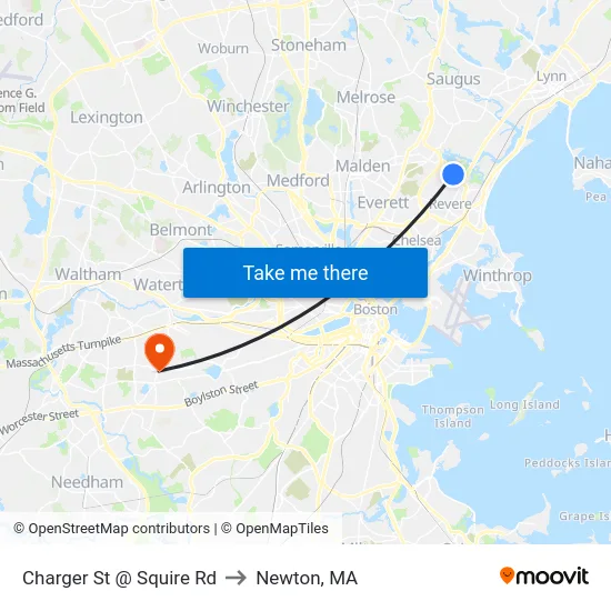 Charger St @ Squire Rd to Newton, MA map