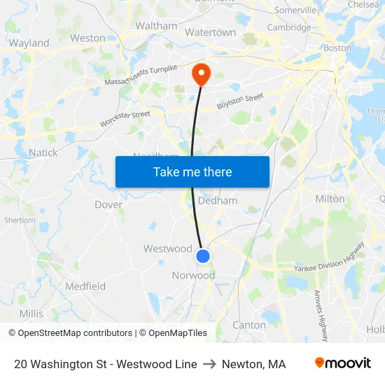 20 Washington St - Westwood Line to Newton, MA map