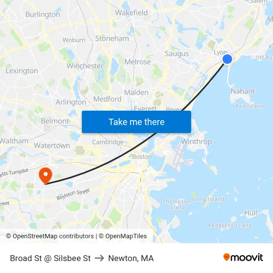Broad St @ Silsbee St to Newton, MA map