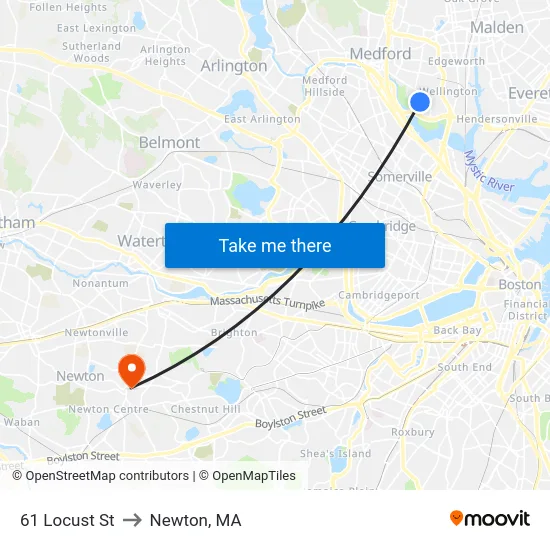 61 Locust St to Newton, MA map