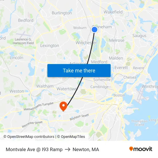 Montvale Ave @ I93 Ramp to Newton, MA map