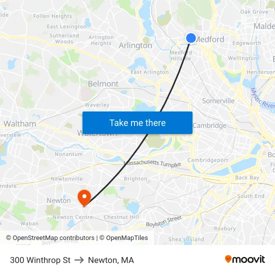 300 Winthrop St to Newton, MA map