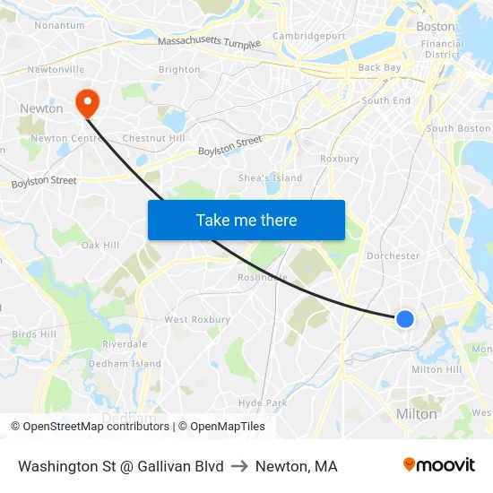 Washington St @ Gallivan Blvd to Newton, MA map