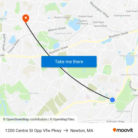 1200 Centre St Opp Vfw Pkwy to Newton, MA map