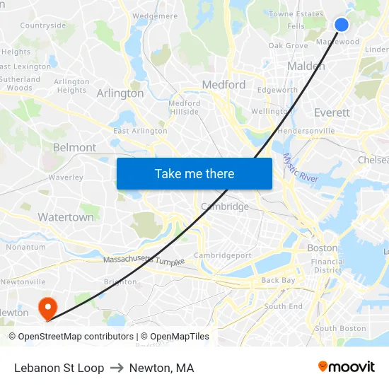 Lebanon St Loop to Newton, MA map