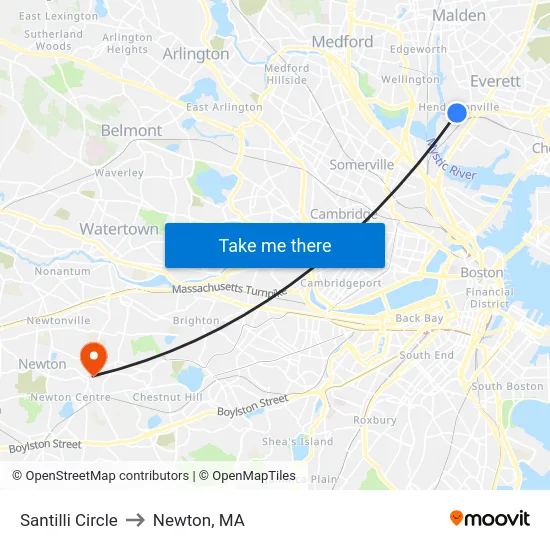Santilli Circle to Newton, MA map