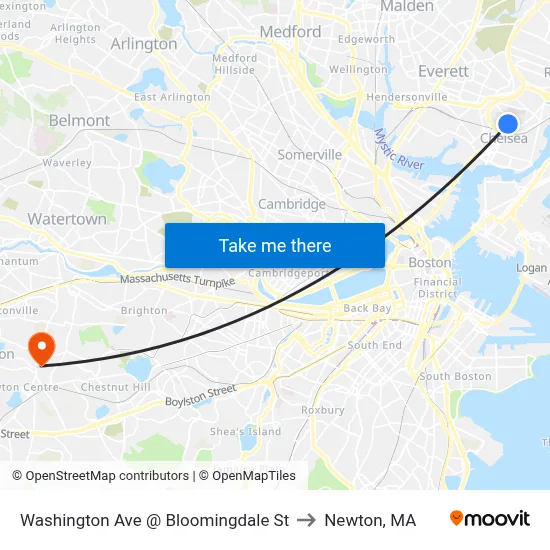 Washington Ave @ Bloomingdale St to Newton, MA map