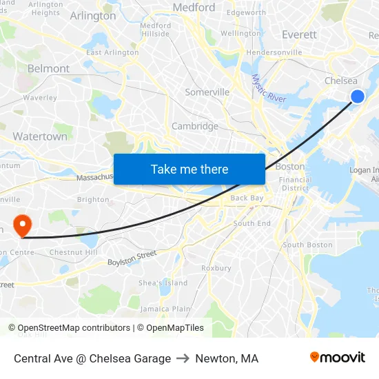 Central Ave @ Chelsea Garage to Newton, MA map