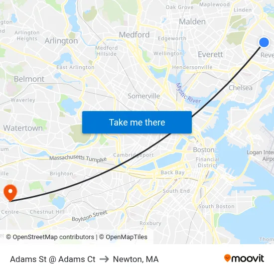 Adams St @ Adams Ct to Newton, MA map