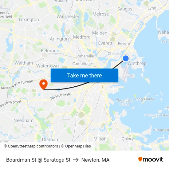 Boardman St @ Saratoga St to Newton, MA map