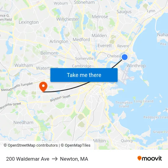 200 Waldemar Ave to Newton, MA map