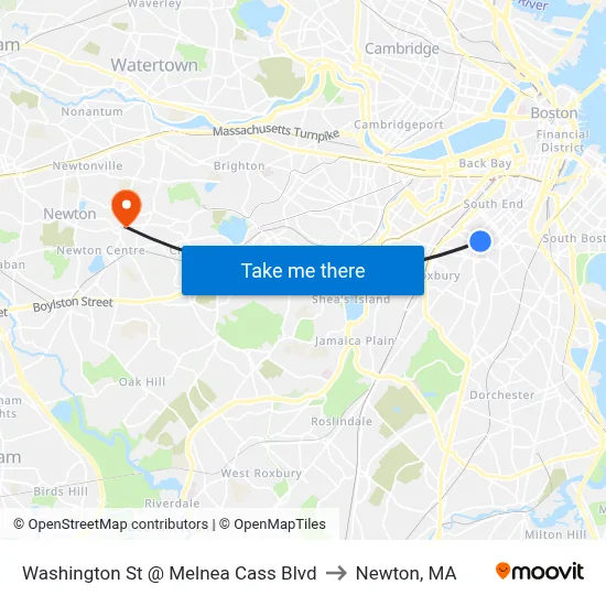 Washington St @ Melnea Cass Blvd to Newton, MA map