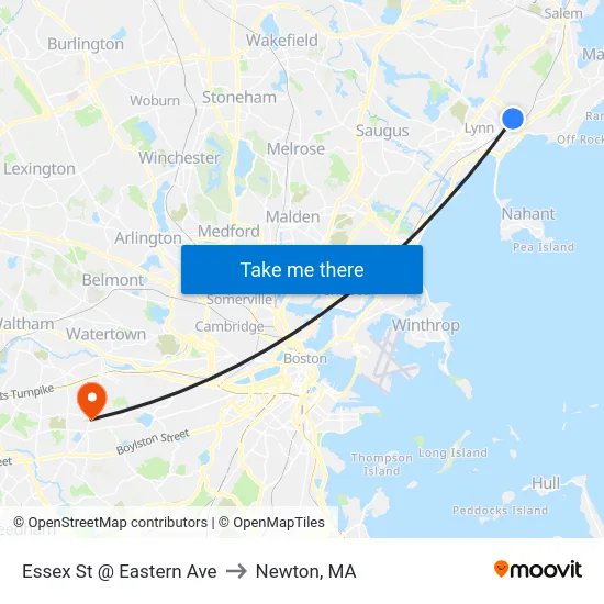 Essex St @ Eastern Ave to Newton, MA map