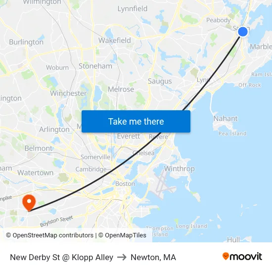 New Derby St @ Klopp Alley to Newton, MA map