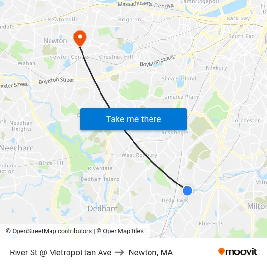 River St @ Metropolitan Ave to Newton, MA map