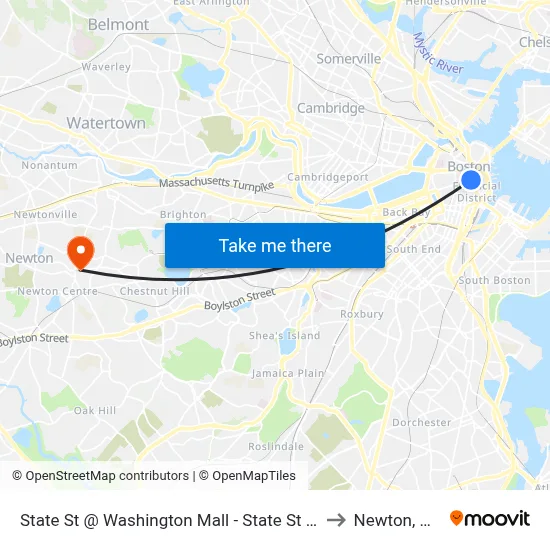 State St @ Washington Mall - State St Sta to Newton, MA map
