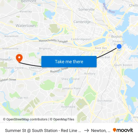 Summer St @ South Station - Red Line Entrance to Newton, MA map