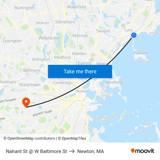 Nahant St @ W Baltimore St to Newton, MA map