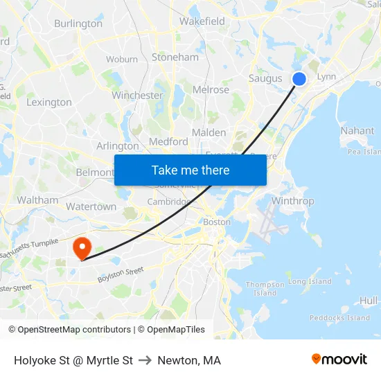 Holyoke St @ Myrtle St to Newton, MA map
