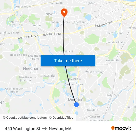450 Washington St to Newton, MA map