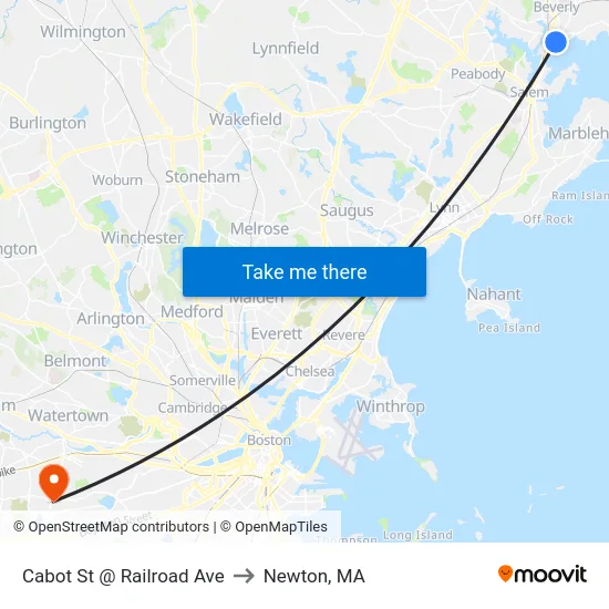 Cabot St @ Railroad Ave to Newton, MA map