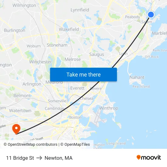 11 Bridge St to Newton, MA map