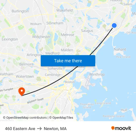 460 Eastern Ave to Newton, MA map
