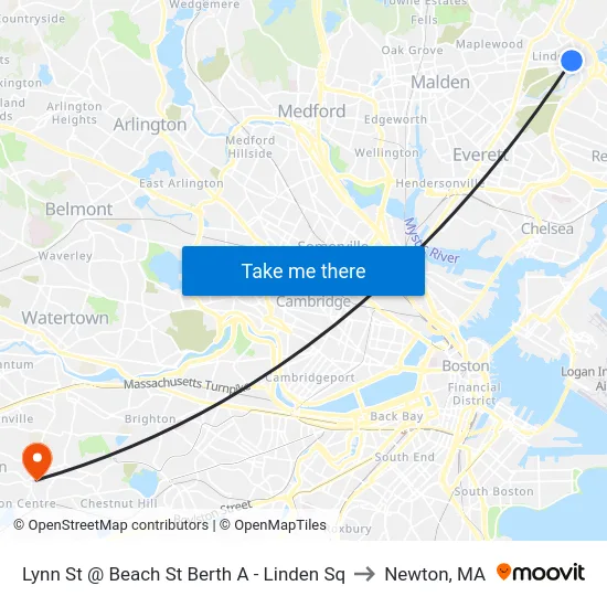 Lynn St @ Beach St Berth A - Linden Sq to Newton, MA map