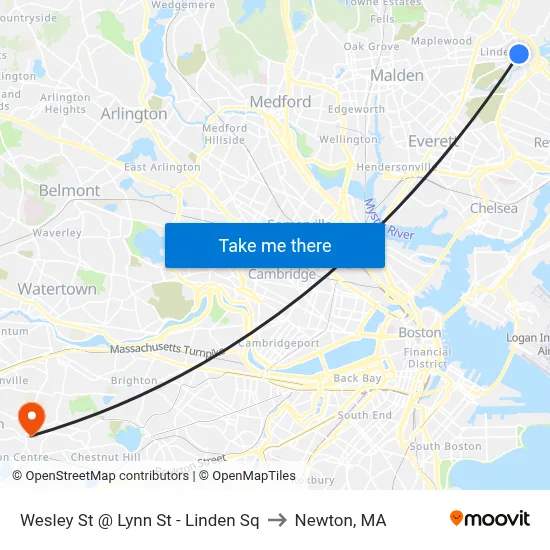 Wesley St @ Lynn St - Linden Sq to Newton, MA map