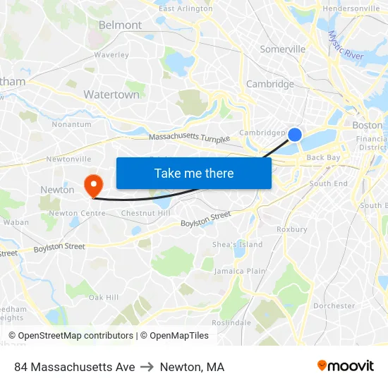 84 Massachusetts Ave to Newton, MA map