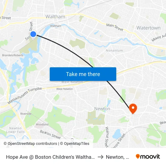 Hope Ave @ Boston Children's Waltham to Newton, MA map