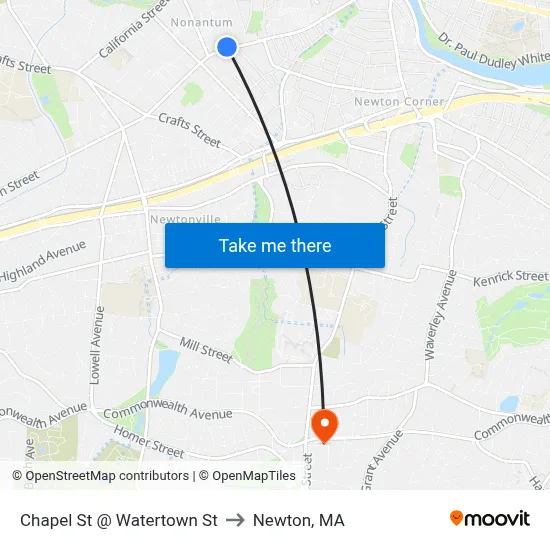Chapel St @ Watertown St to Newton, MA map