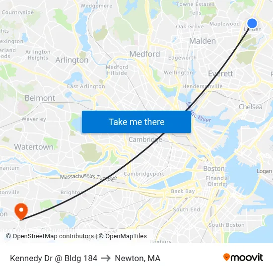 Kennedy Dr @ Bldg 184 to Newton, MA map