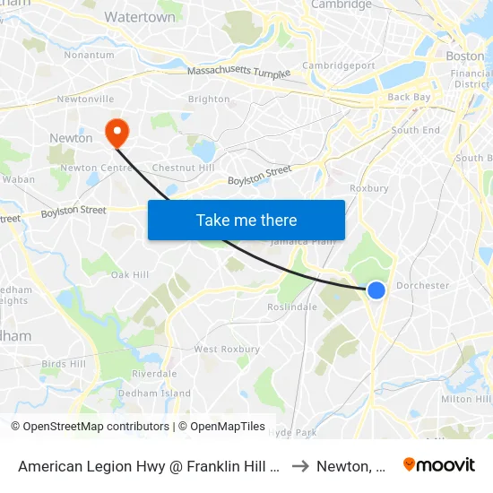 American Legion Hwy @ Franklin Hill Ave to Newton, MA map