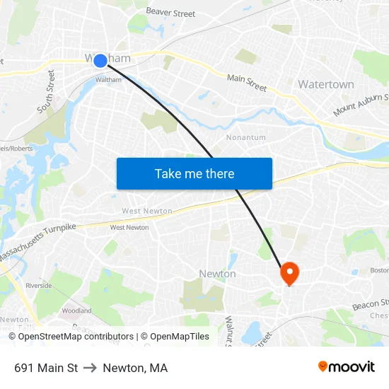 691 Main St to Newton, MA map