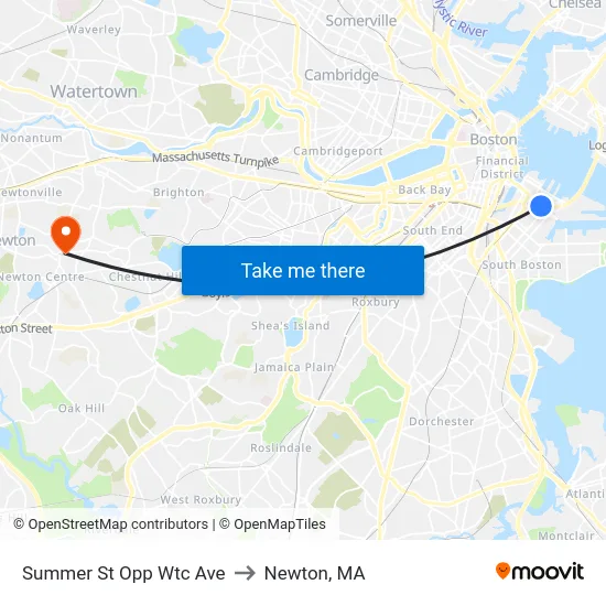 Summer St Opp Wtc Ave to Newton, MA map