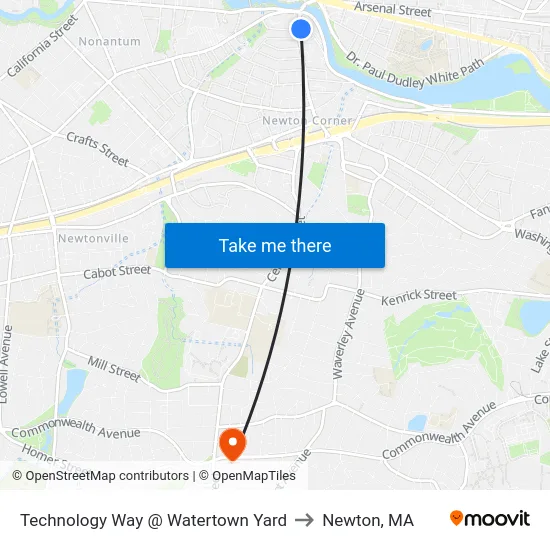 Technology Way @ Watertown Yard to Newton, MA map
