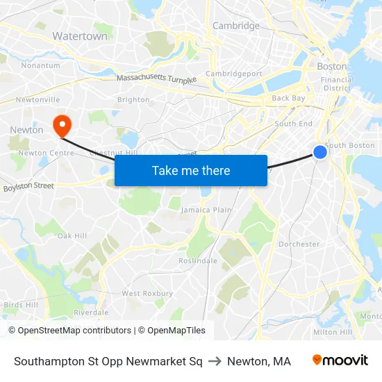 Southampton St Opp Newmarket Sq to Newton, MA map
