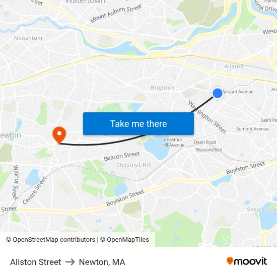Allston Street to Newton, MA map
