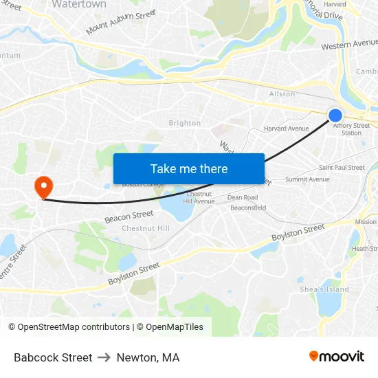 Babcock Street to Newton, MA map